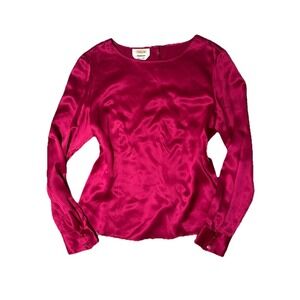 Talbots 100% Silk Red Cranberry Long Sleeve Blouse Women's Size 8 Excellent Cond